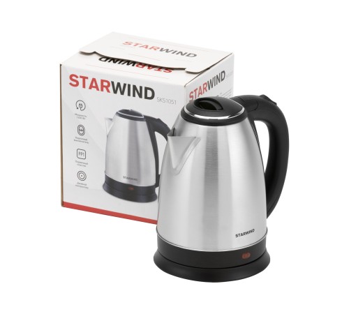 Чайник электрический Starwind SKS1051 1.8л. 1500Вт серебристый матовый/черный (корпус: нержавеющая сталь/пластик) Чайник электрический Starwind SKS1051 1.8л. 1500Вт серебристый матовый/черный (корпус: нержавеющая сталь/пластик)