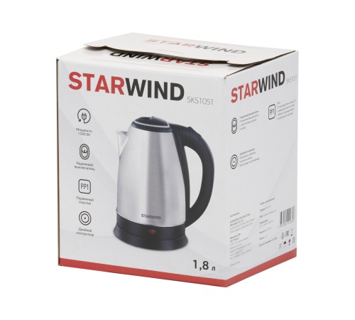 Чайник электрический Starwind SKS1051 1.8л. 1500Вт серебристый матовый/черный (корпус: нержавеющая сталь/пластик) Чайник электрический Starwind SKS1051 1.8л. 1500Вт серебристый матовый/черный (корпус: нержавеющая сталь/пластик)