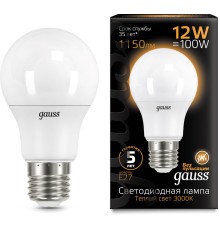 Лампа светодиодная Gauss A60 12Вт цок.:E27 груша 220B 3000K св.свеч.бел.теп. A60 (упак.:1шт) (102502112)