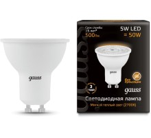 Лампа светодиодная Gauss MR16 5Вт цок.:GU10 спот 220B 3000K св.свеч.бел.теп. MR16 (упак.:1шт) (101506105)