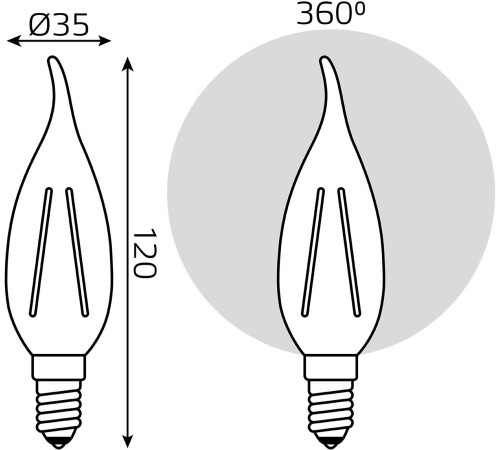 Лампа светодиодная Gauss Filament 7Вт цок.:E14 свеча 220B 2700K св.свеч.бел.теп. CF35 (упак.:1шт) (104801107)