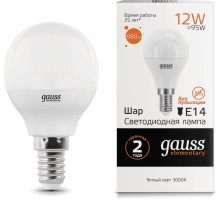 Лампа светодиодная Gauss Globe Elementary 12Вт цок.:E14 шар 220B 3000K св.свеч.бел.теп. P45 (упак.:1шт) (53112)
