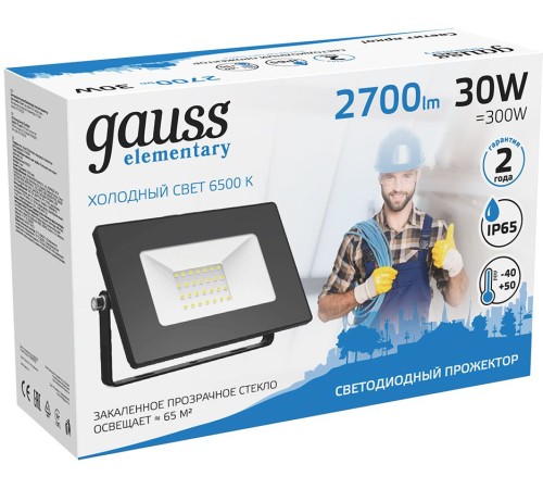 Прожектор уличный Gauss Elementary 613100330 светодиодный 30Вт корп.алюм.черный
