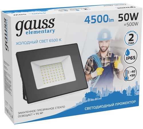 Прожектор уличный Gauss Elementary 613100350 светодиодный 50Вт корп.алюм.черный Прожектор уличный Gauss Elementary 613100350 светодиодный 50Вт корп.алюм.черный