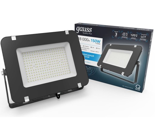 Прожектор уличный Gauss Qplus 613100150 светодиодный 150Вт корп.алюм.черный Прожектор уличный Gauss Qplus 613100150 светодиодный 150Вт корп.алюм.черный