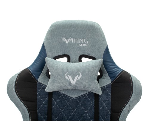 Кресло игровое Бюрократ VIKING 7 KNIGHT Fabric синий текстиль/эко.кожа с подголов. крестовина металл