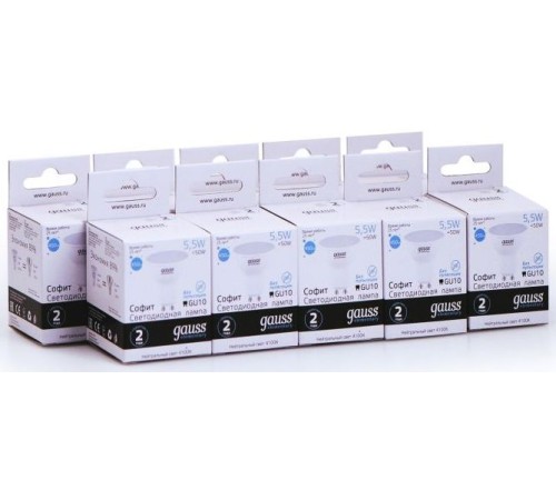Лампа светодиодная Gauss Elementary MR16 5.5Вт цок.:GU10 спот 220B 4100K св.свеч.бел.нейт. (упак.:10шт) (13626)