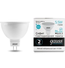 Лампа светодиодная Gauss Elementary MR16 5.5Вт цок.:GU5.3 спот 220B 4100K св.свеч.бел.ней. (упак.:10шт) (13526)