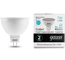 Лампа светодиодная Gauss Elementary MR16 7Вт цок.:GU5.3 спот 220B 4100K св.свеч.бел.ней. MR16 (упак.:10шт) (13527)
