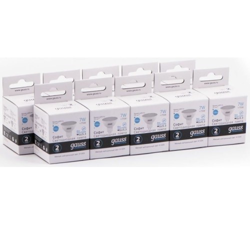 Лампа светодиодная Gauss Elementary MR16 7Вт цок.:GU5.3 спот 220B 4100K св.свеч.бел.ней. MR16 (упак.:10шт) (13527)