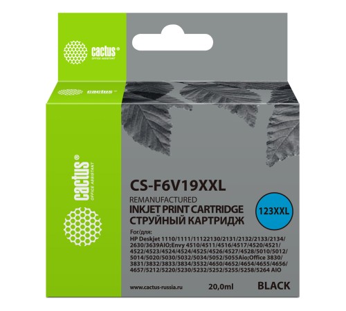 Картридж струйный Cactus CS-F6V19XXL №123XL CS-F6V19XXL 123 XXL черный (1000стр.) (20мл) для HP DeskJet 1110/1111/1112/2130