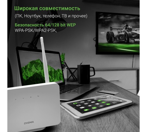 Интернет-центр Digma HOME (D4GHMAWH) N300 10/100BASE-TX/4G(3G) cat.4 белый