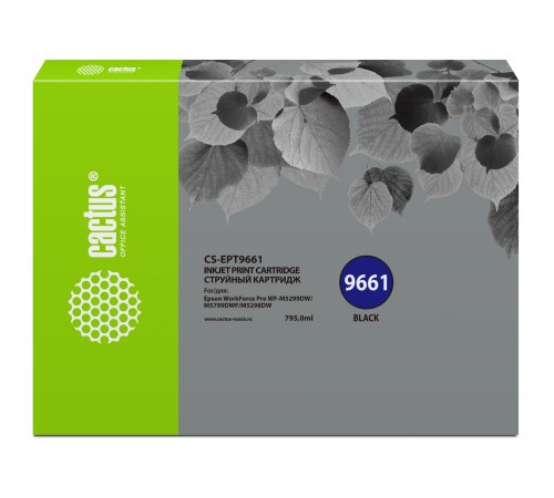 Картридж струйный Cactus CS-EPT9661 T9661 черный (795мл) для Epson WorkForce Pro WF-M5299DW/M5799DWF