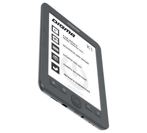 Электронная книга Digma K1 6" E-ink HD Pearl 758x1024 600MHz 128Mb/4Gb/SD/microSDHC темно-серый Электронная книга Digma K1 6" E-ink HD Pearl 758x1024 600MHz 128Mb/4Gb/SD/microSDHC темно-серый