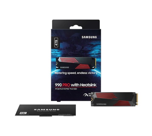 Тведотельный накопитель SSD M.2 (PCI-E NVMe 2.0 Gen 4.0 x4) 4Tb Samsung 990 PRO (R7450/W6900MB/s) with Heatsink, 1year (MZ-V9P4T0CW) Тведотельный накопитель SSD M.2 (PCI-E NVMe 2.0 Gen 4.0 x4) 4Tb Samsung 990 PRO (R7450/W6900MB/s) with Heatsink, 1year (MZ-V9P4T0CW)
