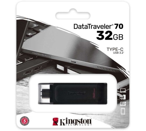 Флеш Диск Kingston 64Gb DataTraveler 70 Type-C DT70/64GB USB3.0 черный