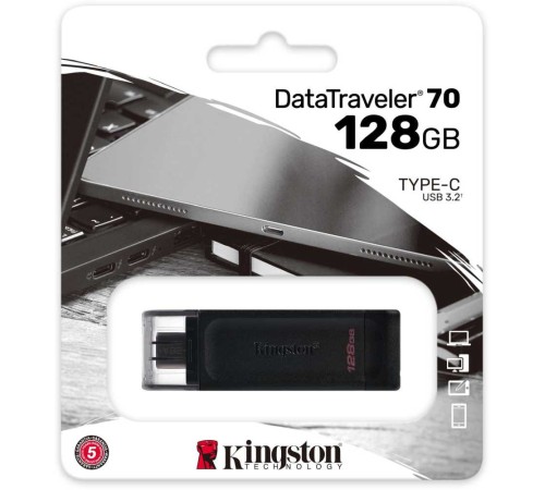 Флеш Диск Kingston 128Gb DataTraveler 70 Type-C DT70/128GB USB3.0 черный