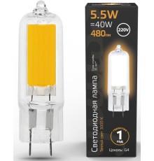 Лампа светодиодная Gauss G4 5.5Вт цок.:G4 капсул. 220B 3000K св.свеч.бел.теп. (упак.:1шт) (107807105)
