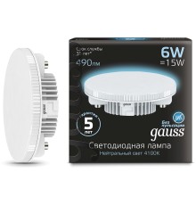 Лампа светодиодная Gauss GX53 6Вт цок.:GX53 таблетка 220B 4100K св.свеч.бел.нейт. (упак.:10шт) (108008206)