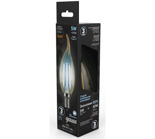 Лампа филам. Gauss Filament 5Вт цок.:E14 свеча 220B 4100K св.свеч.бел.нейт. (упак.:1шт) (104801805)