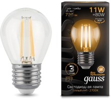 Лампа филам. Gauss Filament 11Вт цок.:E27 шар 220B 2700K св.свеч.бел.теп. (упак.:1шт) (105802111)