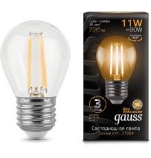 Лампа филам. Gauss Filament 11Вт цок.:E27 шар 220B 2700K св.свеч.бел.теп. (упак.:1шт) (105802111)