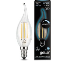 Лампа филам. Gauss Filament 5Вт цок.:E14 свеча 220B 4100K св.свеч.бел.нейт. (упак.:1шт) (104801205-D)