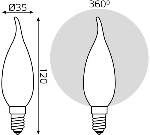 Лампа филам. Gauss Filament 5Вт цок.:E14 свеча 220B 2700K св.свеч.бел.теп. (упак.:1шт) (104201105)