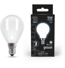 Лампа светодиодная Gauss Filament 5Вт цок.:E14 шар 220B 4100K св.свеч.бел.нейт. (упак.:1шт) (105201205)