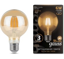 Лампа светодиодная Gauss Filament G95 6Вт цок.:E27 шар 220B 2400K св.свеч.бел.теп. (упак.:1шт) (105802006)