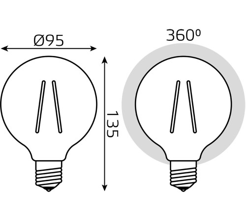 Лампа светодиодная Gauss Filament G95 6Вт цок.:E27 шар 220B 2400K св.свеч.бел.теп. (упак.:1шт) (105802006)
