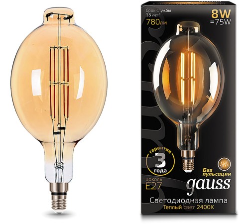 Лампа филам. Gauss Filament Vintage 8Вт цок.:E27 шар 220B 2400K св.свеч.бел.теп. (упак.:1шт) (151802008) Лампа филам. Gauss Filament Vintage 8Вт цок.:E27 шар 220B 2400K св.свеч.бел.теп. (упак.:1шт) (151802008)