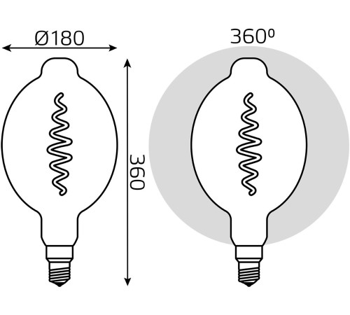 Лампа филам. Gauss Filament Vintage 8.5Вт цок.:E27 шар 220B 1800K св.свеч.бел.теп. (упак.:1шт) (152802005)
