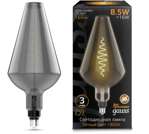 Лампа филам. Gauss Filament Vase 8.5Вт цок.:E27 свеча 220B 1800K св.свеч.бел.теп. (упак.:1шт) (180802005)