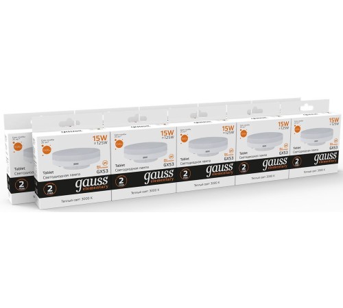 Лампа светодиодная Gauss Elementary GX53 15Вт цок.:GX53 таблетка 220B 3000K св.свеч.бел.теп. (упак.:1шт) (83815)