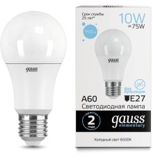 Лампа светодиодная Gauss Elementary A60 10Вт цок.:E27 груша 220B 6500K св.свеч.бел.хол. (упак.:1шт) (23230)