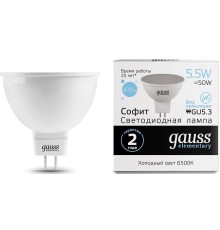 Лампа светодиодная LED 5.5 Вт 470 лм 6500К AC180-240В GU5.3 софит MR16 холодная Elementary Gauss Gauss 13536