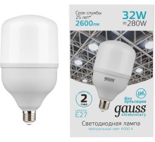Лампа светодиодная Gauss Elementary T100 32Вт цок.:E27 цилин. 220B 6500K св.свеч.бел.хол. (упак.:1шт) (63233)