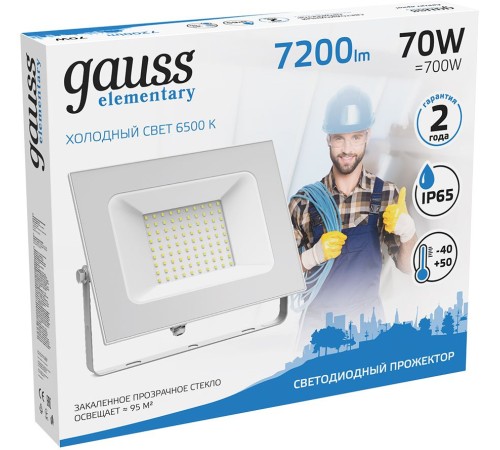 Прожектор уличный Gauss Elementary светодиодный 70Втбелый (613120370) Прожектор уличный Gauss Elementary светодиодный 70Втбелый (613120370)