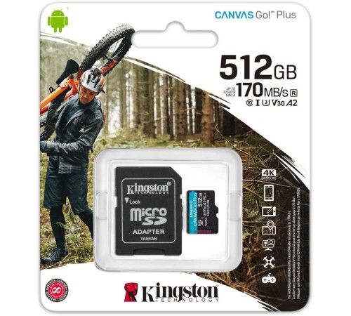 Флеш карта microSDXC 512Gb Class10 Kingston SDCG3/512GB Canvas Go! Plus + adapter