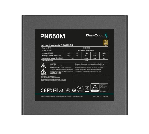 Блок питания 650W Deepcool PN650M (ATX, 20+4 pin, 120mm fan, PCI-E 6+2Px3 + 16 pin (12V-2x6), 8xSATA) (R-PN650M-FC0B-EU)