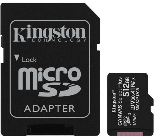 Флеш карта microSDXC 512Gb Kingston SDCS2/512GB Canvas Select Plus + adapter