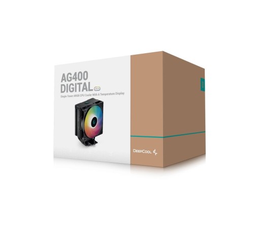 Вентилятор для процессора DeepCool AG400 DIGITAL BK ARGB black Socket 1700/115X/1200/AM5/AM4, 120mm, 2100rpm, 31.6 дБА, 220W, PWM 4-pin, Al-Cu (R-AG40 Вентилятор для процессора DeepCool AG400 DIGITAL BK ARGB black Socket 1700/115X/1200/AM5/AM4, 120mm, 2100rpm, 31.6 дБА, 220W, PWM 4-pin, Al-Cu (R-AG40