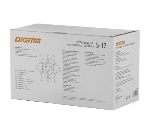 Колонка порт. Digma S-17 черный 8.5W 1.0 BT/3.5Jack/USB 10м 1500mAh Колонка порт. Digma S-17 черный 8.5W 1.0 BT/3.5Jack/USB 10м 1500mAh