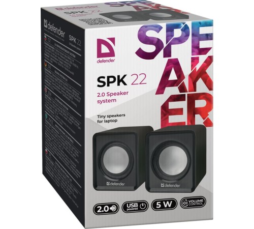 Defender#1 Акустическая 2.0 система SPK 22 черный, 5 Вт, питание от USB Defender #1 SPK 22 Black (65503)
