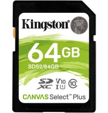 Флеш карта SDXC 64Gb Class10 Kingston SDS2/64GB Canvas Select Plus w/o adapter