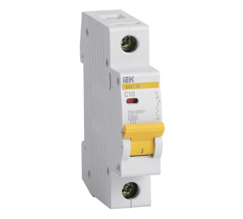 Выключатель автоматический IEK ВА47-29 MVA20-1-010-C 10A тип C 4.5kA 1П 230/400В 1мод белый (упак.:1шт)