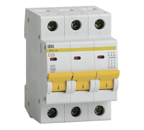Выключатель автоматический IEK ВА47-29 MVA20-3-020-C 20A тип C 4.5kA 3П 400В 3мод белый (упак.:1шт)