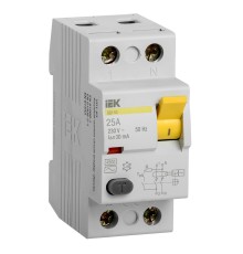 Выключатель дифф.тока УЗО IEK ВД1-63 MDV10-2-025-030 25A 30мА AC 2П 230В 2мод белый (упак.:1шт)