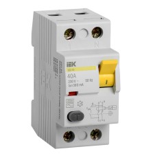 Выключатель дифф.тока УЗО IEK ВД1-63 MDV10-2-040-300 40A 300мА AC 2П 230В 2мод белый (упак.:1шт)